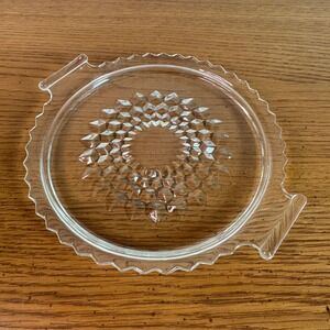 Vintage Clear Glass Plate Platter Serving Tray Scalloped Edge Handles‎ Round
